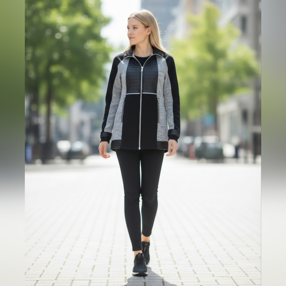 TZC Tyler Zane Collection Women Black Heathered Grey Black Quilted Jacket Size S
